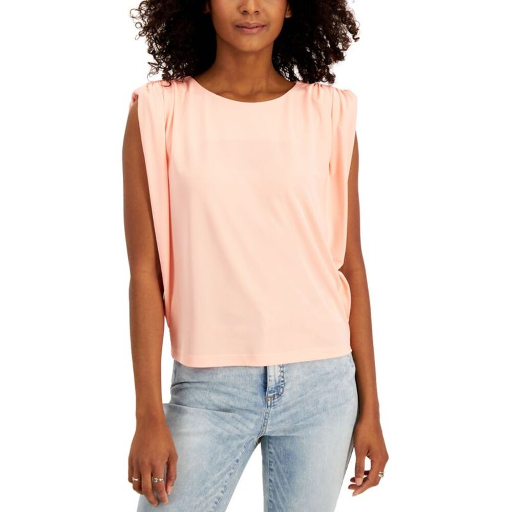 INC International Concepts Womens Ruched Shoulder Sleeveless Top